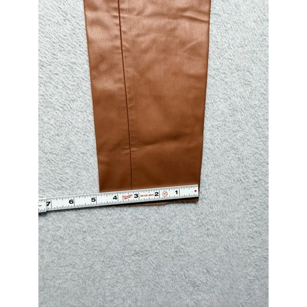 Zara Faux Leather High Rise Straight Leg Pants Cognac Brown Women Small